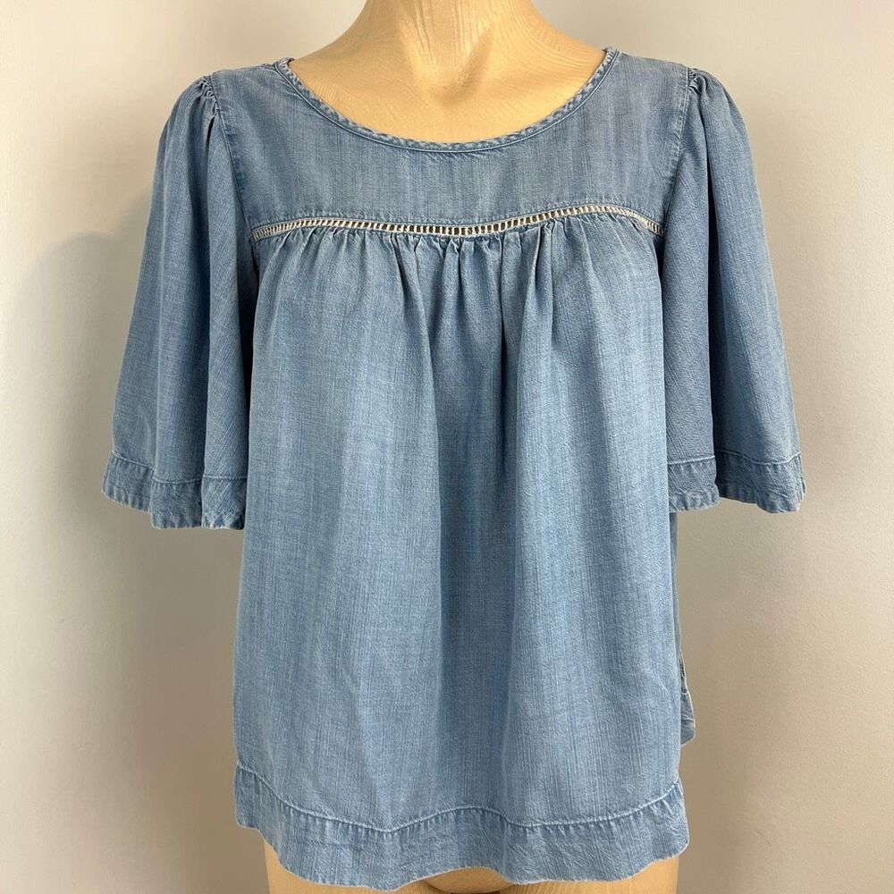 Gap Women's Med Boho Jean Demin Shirt Top Peasant Cottage Casual Flowy Western